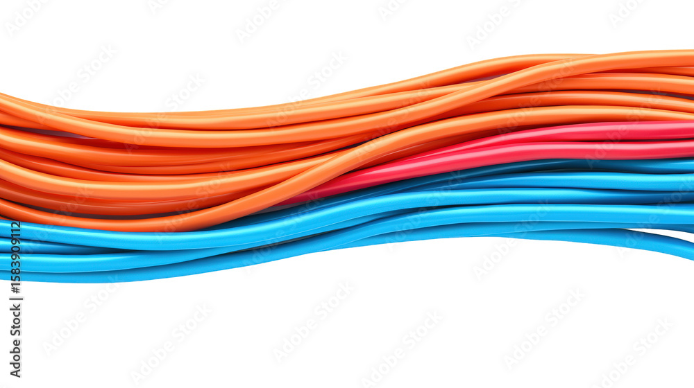 Fototapete Vibrant, flowing orange and blue curved lines create a dynamic wave pattern with smooth, shiny textures.