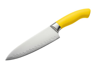 Isolated Chef's Knife with Yellow Handle Sharp Blade