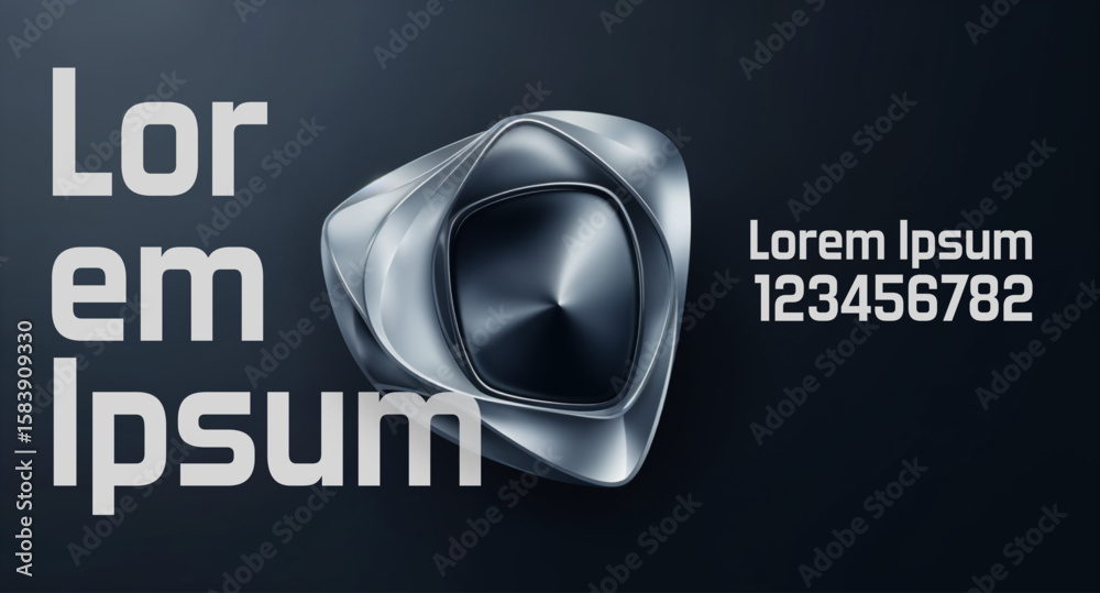 Fototapete abstract metallic shape with text elements on a dark background.