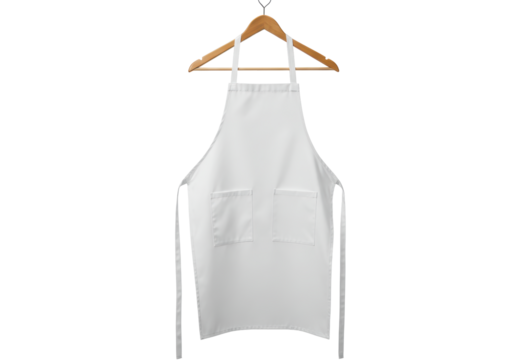 Isolated White Apron on Wooden Hanger