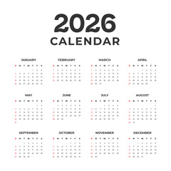 2026 calendar grid vector template