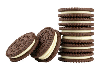 Isolated Stack of Chocolate Sandwich Cookies Cream Filling