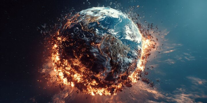 Dramatic Illustration of Earth Imploding in Space