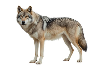 Fototapeta premium Grey wolf standing, isolated, black background, wildlife