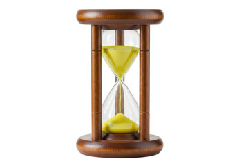 Isolated Traditional Wooden Hourglass with Flowing Sand