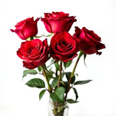 Romantic red roses on white background
