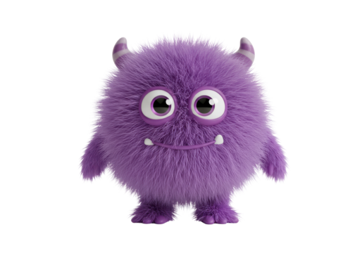 Isolated Purple Fluffy Monster with Smile and Horns