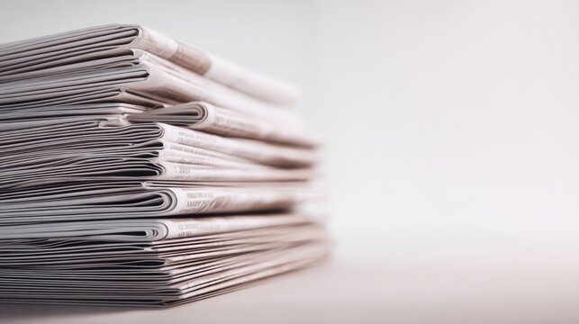 The stack of newspapers showcasing various articles and information in a minimalist setting.