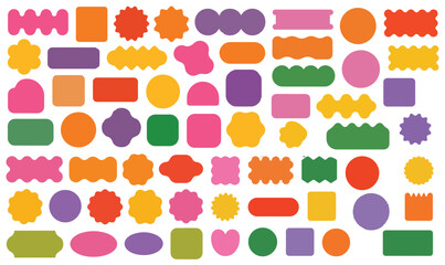 Wavy circular, oval and rectangular shape elements set vector illustration. Scallop squiggly borders frame collection.