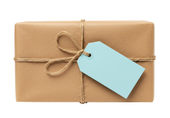 Isolated Brown Paper Package Tied with Twine and Tag
