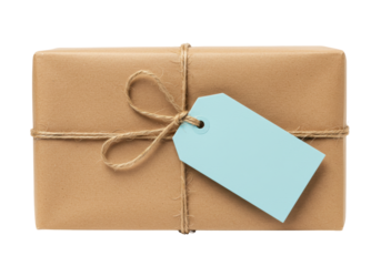 Isolated Brown Paper Package Tied with Twine and Tag