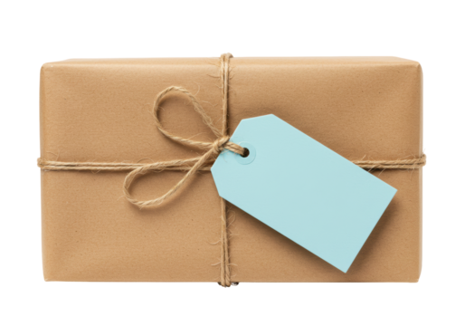 Isolated Brown Paper Package Tied with Twine and Tag