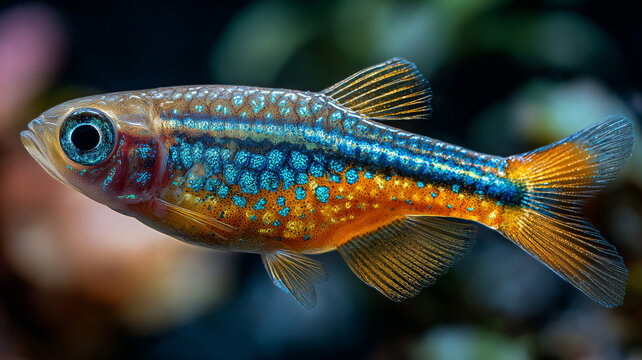 Celestial pearl danio gliding through a vibrant underwater world