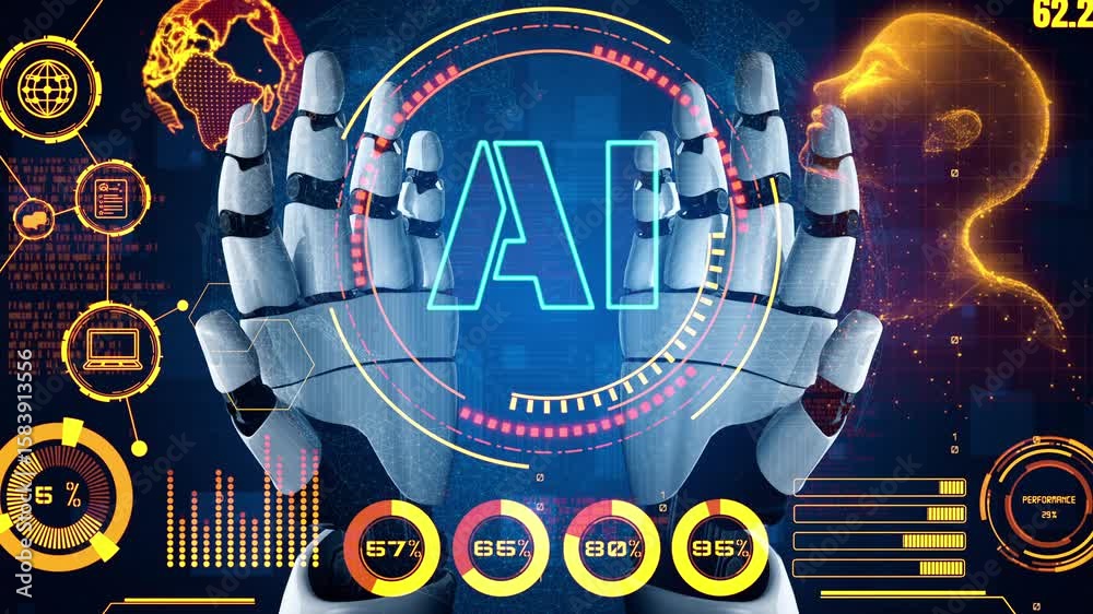 Poster ai assistant brain processor with llm technology, big data, machine learning, generative ai for busi