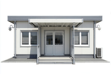 Front view of a single small office building isolate cutout on transparent background