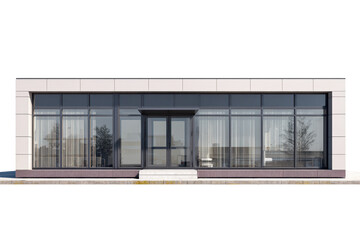 Front view of a single small office building isolate cutout on transparent background