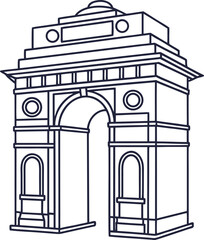 Fototapeta premium India Gate monument outline drawing in dark blue on white background landmark architecture
