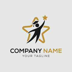 Business team group reaching goal together logo vector design. People star logo. Creative Education Logo with Star and Graduation Cap.	