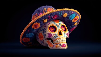 Naklejka premium Vibrant 3D Sugar Skull Character Celebrating the Day of the Dead Festival in Mexico's Rich Hispanic Heritage