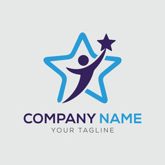 Business team group reaching goal together logo vector design. People star logo.	