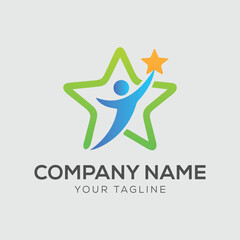 Business team group reaching goal together logo vector design. People star logo.	