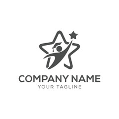 Business team group reaching goal together logo vector design. People star logo.	