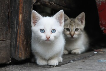 Obraz premium Adorable Street Kittens and Their Playful Antics in a Urban Setting