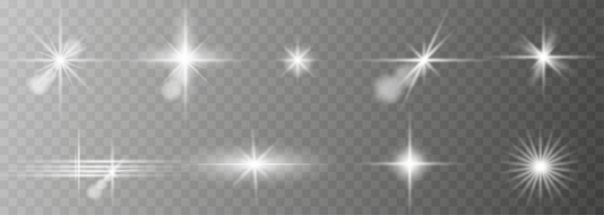 Sparkling star, vector glowing effect. Glitter magic star sparks on transparent background.