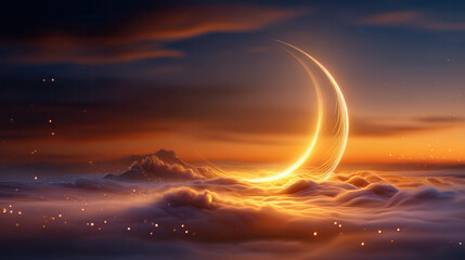 Fototapeta premium Crescent Moon Over Clouds at Sunset