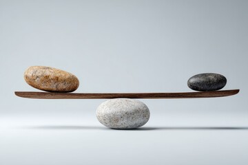 Balanced stones on a wooden lever