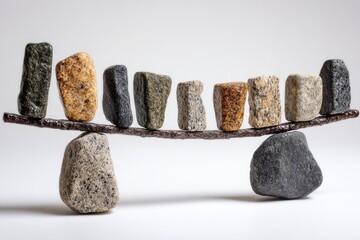 Rocks balanced on a twig bridge