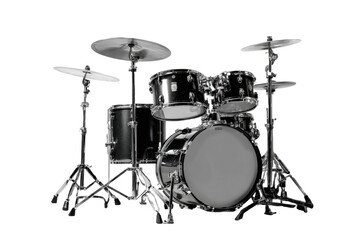 Black and silver drum kit on white background