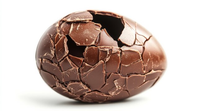 Cracked choc egg on white.
