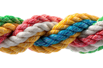Braided colorful ropes isolated on transparent