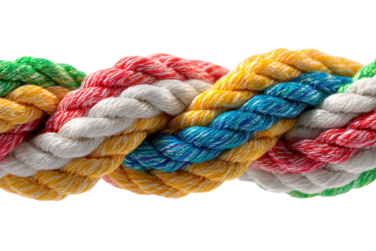 Braided colorful ropes isolated on transparent