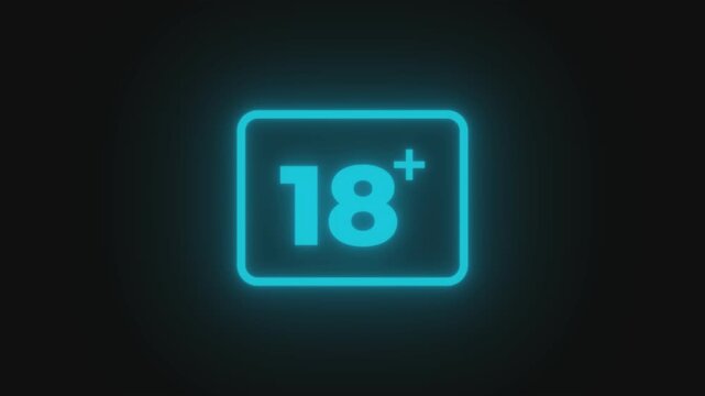 18 plus text on neon sign. Night bright advertisement. 4K Motion Design Animation