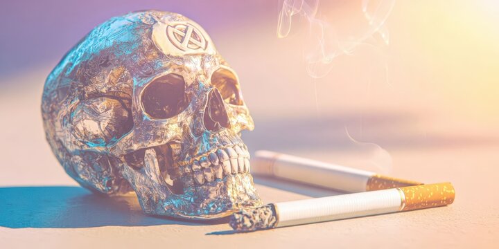 World No Tobacco Day Background with Skull and Cigarette Warning
