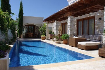 Elegant Private Swimming Pool and Patio Oasis in Beautiful Cyprus Garden