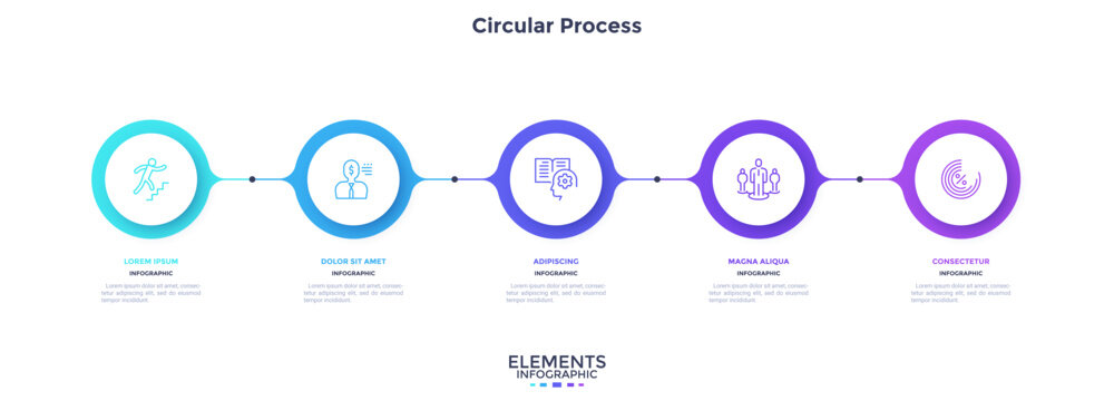 Informative circular process infographic chart for business startup demonstration. Infochart with thin line icons. Instructional graphics with 5 steps sequence design for web pages - Powered by Adobe
