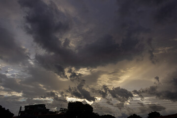 Clouds in the sky at sunset. Nature composition and background.