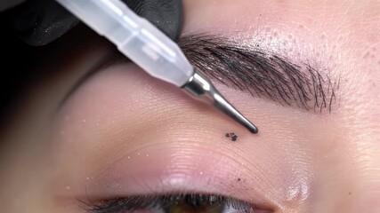 Detailed Eyebrow Pigmentation Process on a Woman's Face Close Up - Powered by Adobe
