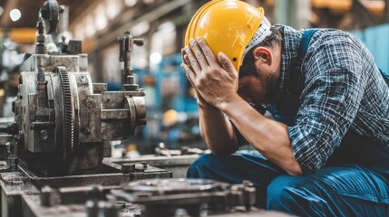 Workplace Incident: Engineers in Uniform Responding to Machine Accident in Lathe Factory - Emphasizing Health, Safety Standards, and Emergency Protocols