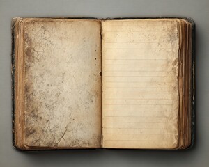 Weathered Journal Leaf. Vintage Memo Book Spread Across Antique Backdrop