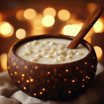 Senegalese thiakry millet dessert in calabash bowl