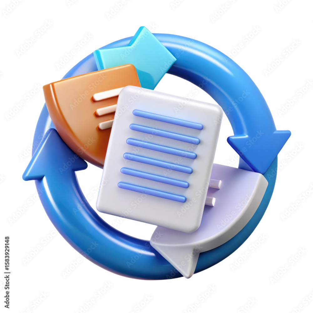 Poster a dynamic high quality 3d rendering plastic-style icon that emphasizes data flow communication and t