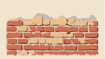 Obraz premium Damaged red brick wall. Brick wall texture and background. Damaged red brick wall fragment. Vector illustration. 
