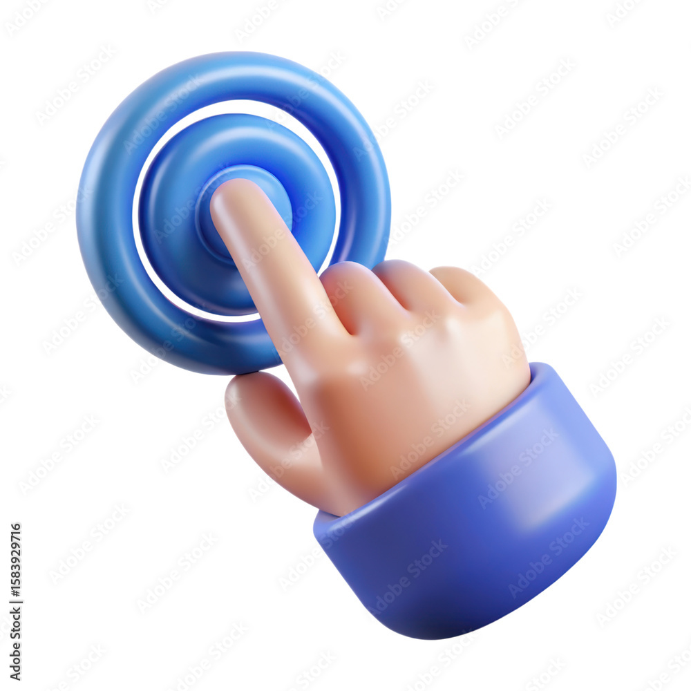Fototapete a high quality 3d rendering plastic-style icon depicting a hand interacting with a circular blue but