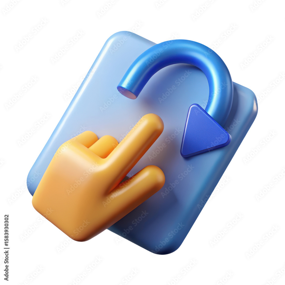 Fototapete a high quality 3d rendering plastic-style icon representing undo or replay action alongside a finger