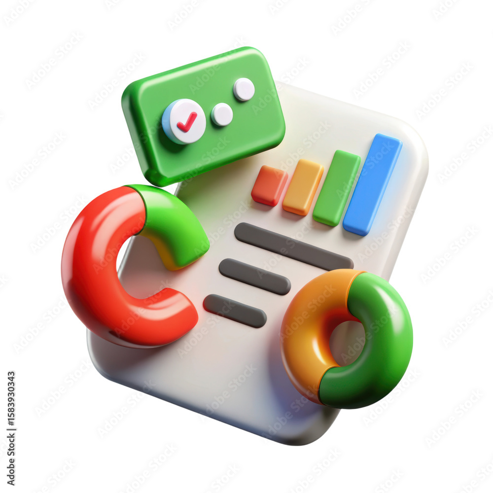 Poster a high quality 3d rendering plastic-style icon showcasing business analytics reports and data visual