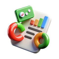 A high quality 3d rendering plastic-style icon showcasing business analytics reports and data visualization with vibrant colorful charts and graphs